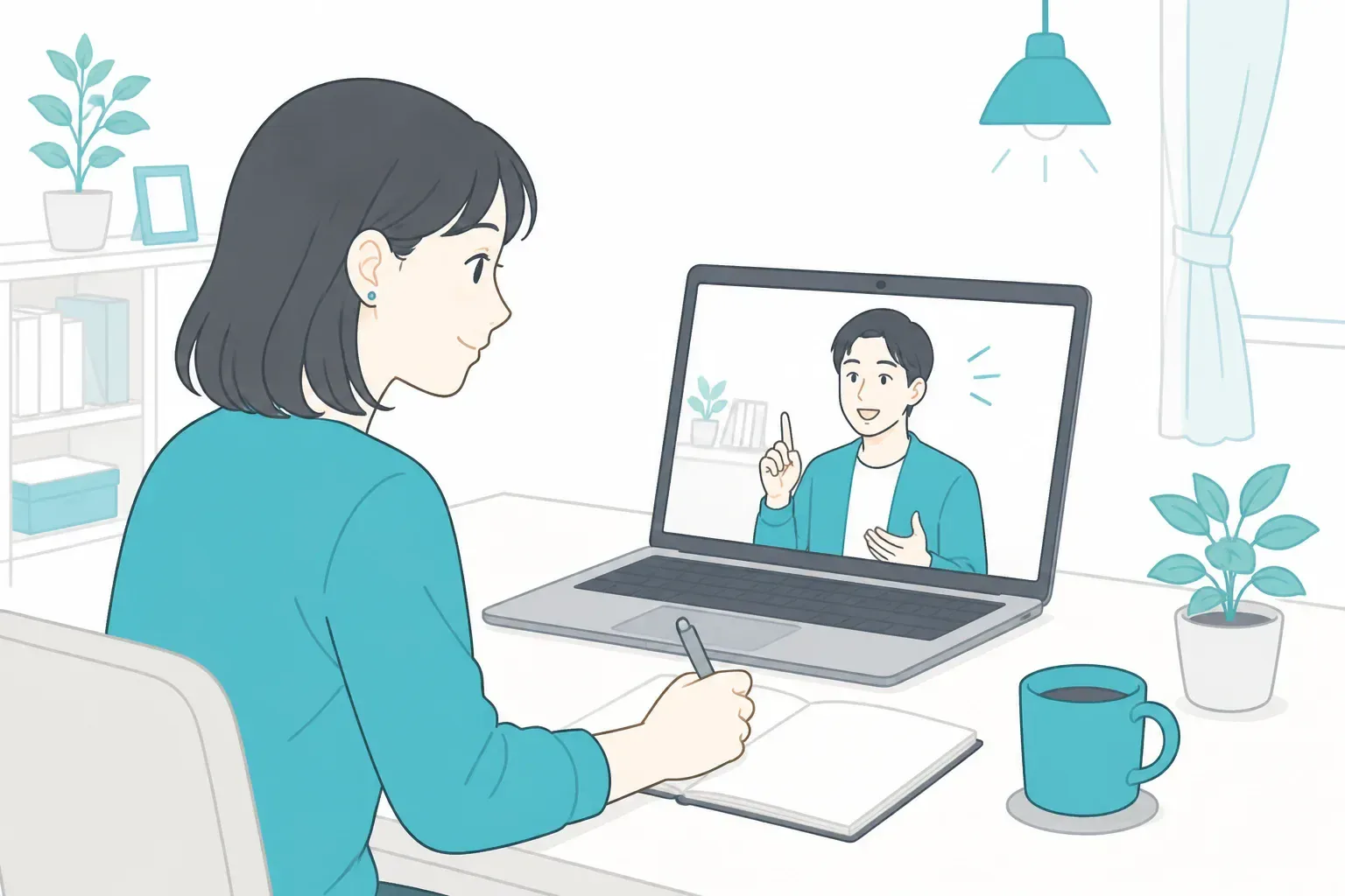 オンラインで講師に相談しながら学習を進めるイメージ