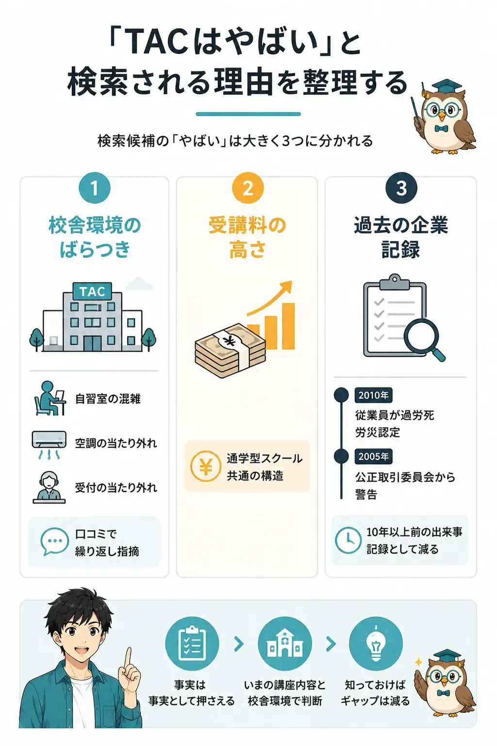 TACの評判が割れる3つの理由を整理した図