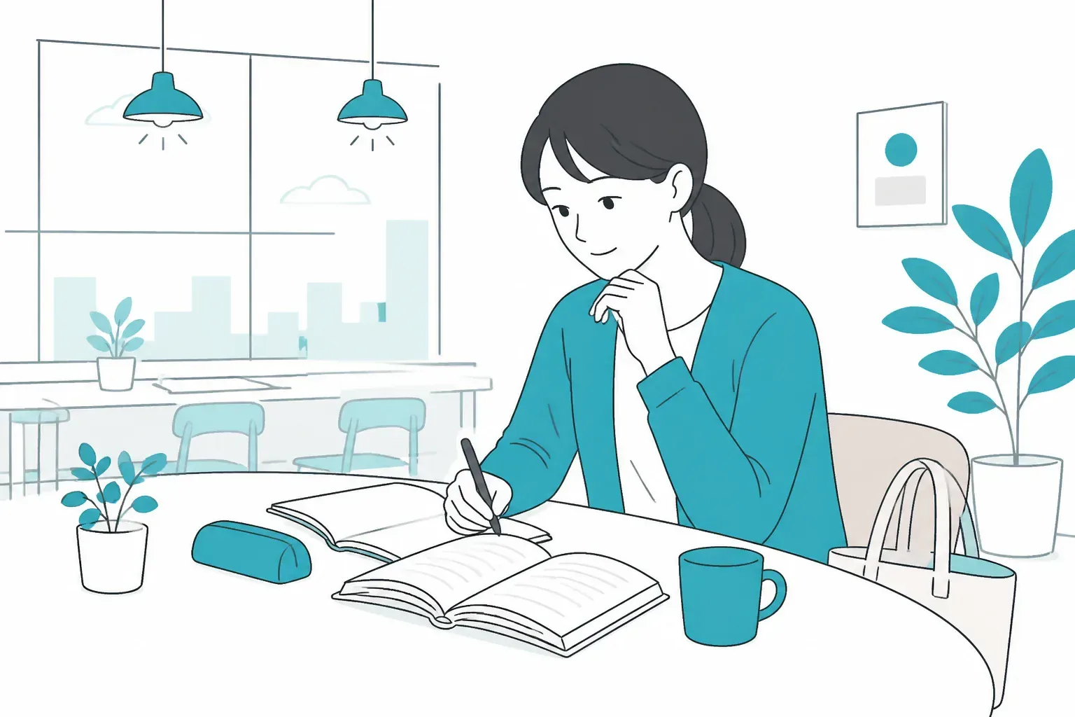 仕事帰りに勉強する社会人のイメージ
