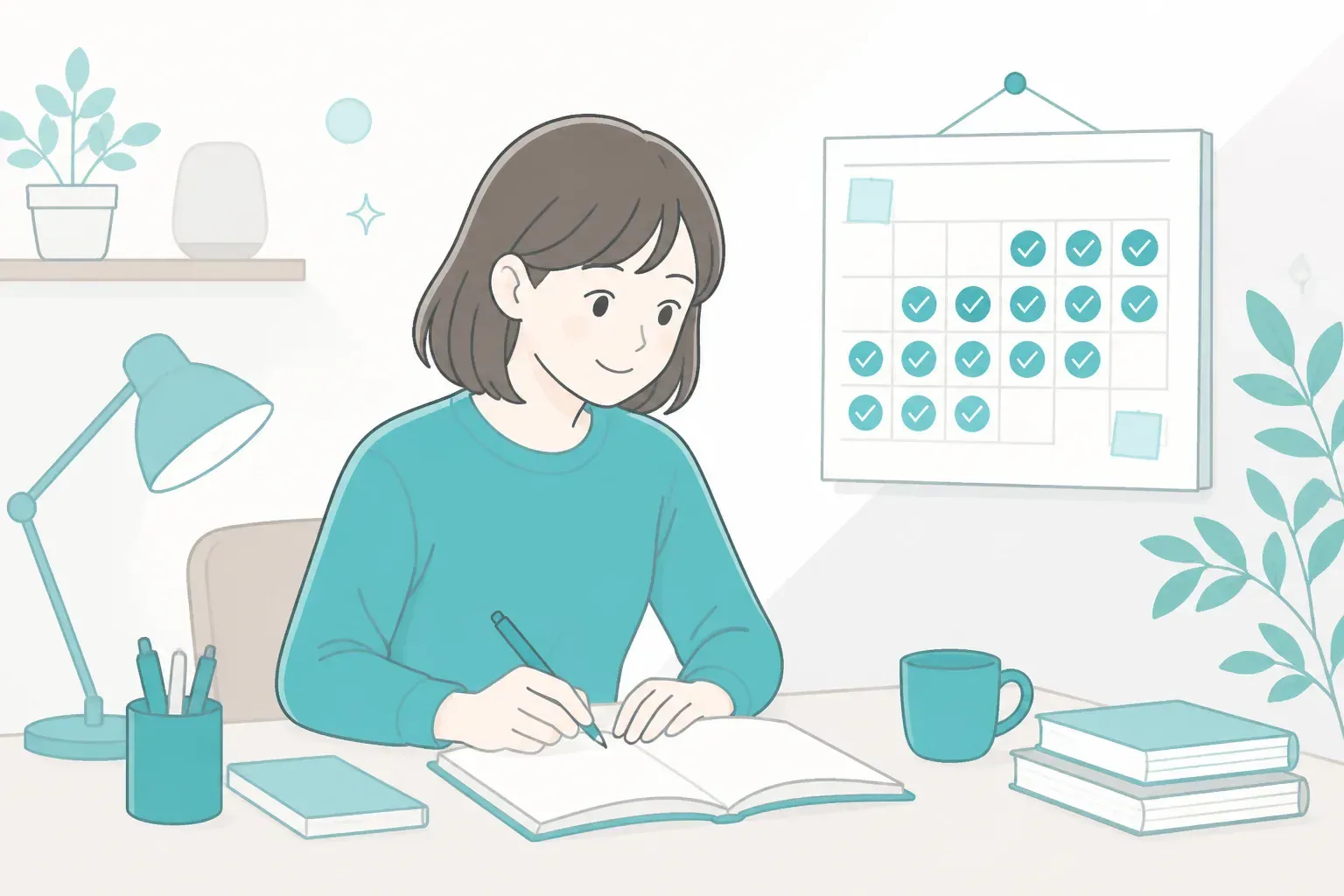 通信教育をコツコツ続ける学習者のイメージ