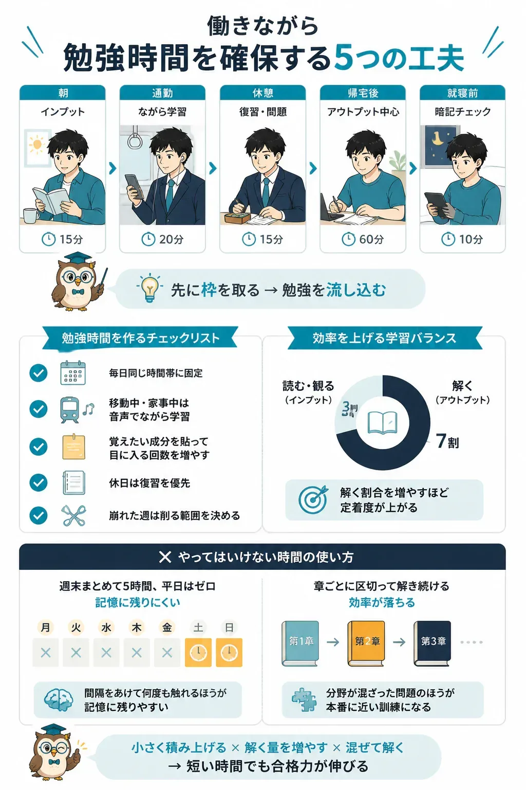 1日の中で勉強時間を確保できるタイミングを示す図解